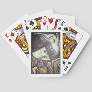 BARAJA DE CARTAS ESQUELETÓN DE FUMADORES CON FANTASMAS EN CEMETERÍA