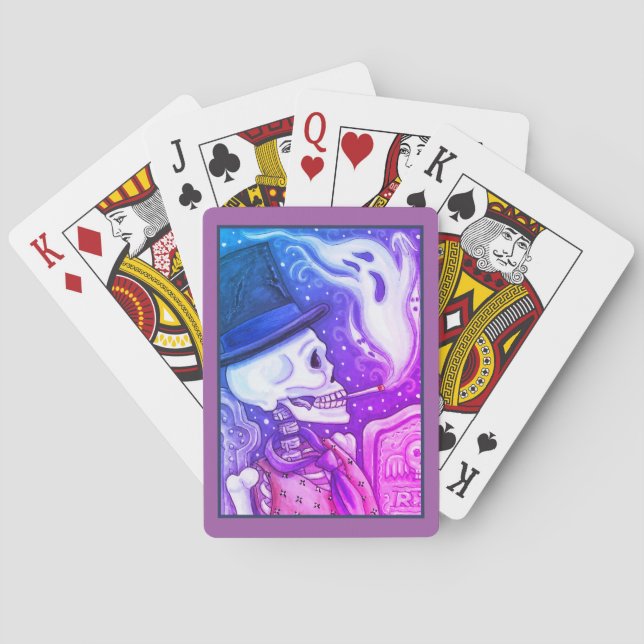 BARAJA DE CARTAS ESQUELETÓN DE FUMADORES CON FANTASMAS EN CEMETERÍA (Reverso)