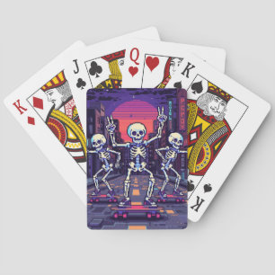 Baraja De Cartas Esqueletos Geniales En El Diseño De Estilo Vaporwa