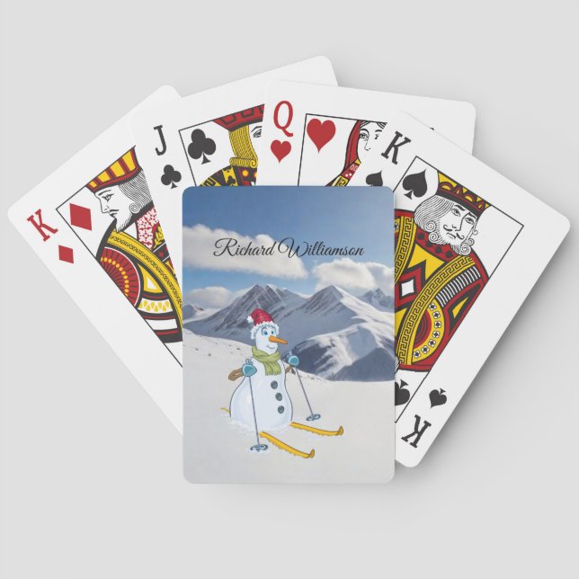 Baraja De Cartas Esquiador snowman en montañas nevadas Personaliza (Reverso)