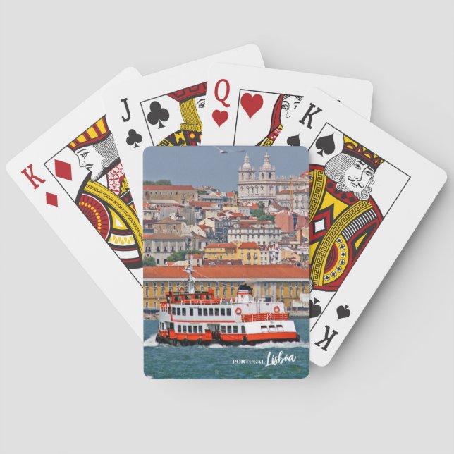 Baraja De Cartas Esquina de Lisboa con el antiguo ferry en el río T (Reverso)