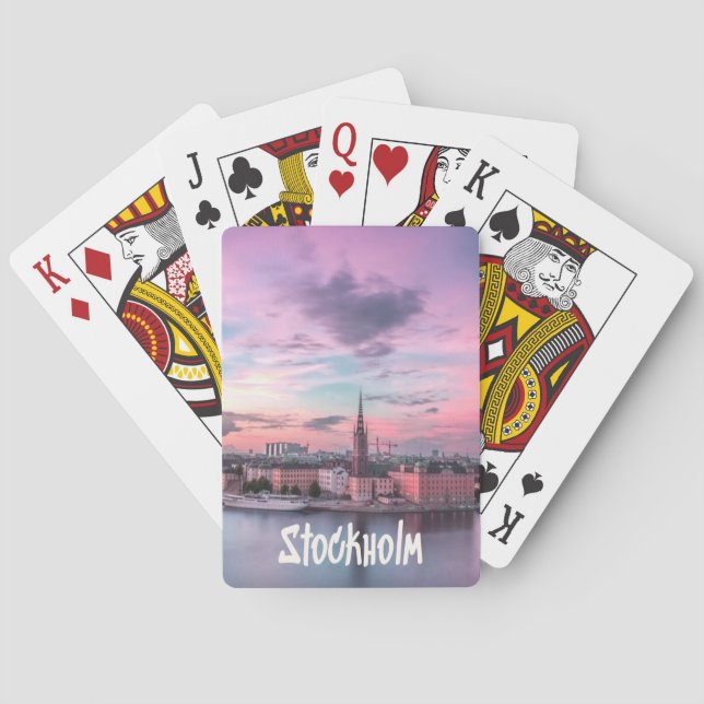 Baraja De Cartas Esquina nocturna de la capital de Estocolmo (Reverso)