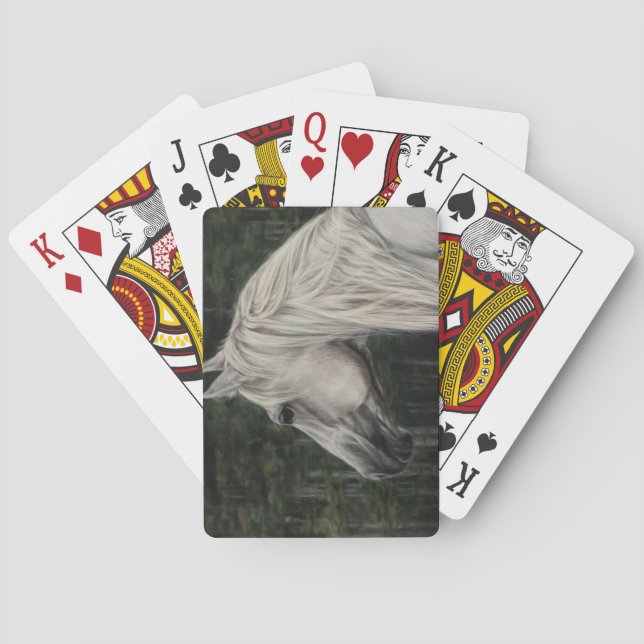 Baraja De Cartas Estallión gris mirando a distancia (Reverso)