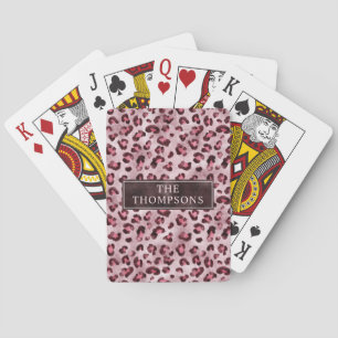 Baraja De Cartas Estampado Animal Leopardo Rosa Con Hojuela Falsa Y