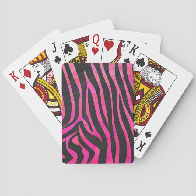 Baraja De Cartas Estampado cebra negro y rosa intenso (Reverso)