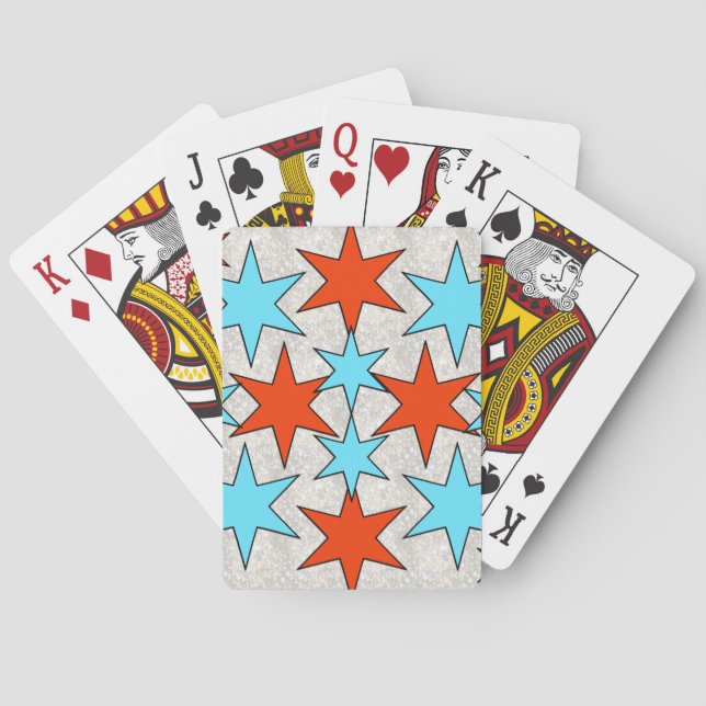 Baraja De Cartas Estampado de estrellas azules y rojas (Reverso)
