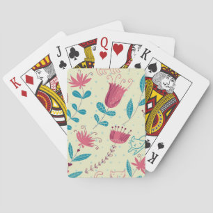 Baraja De Cartas Estampado de flores con los gatos del dibujo