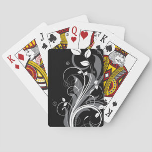 Baraja De Cartas Estampado de flores gris en negro