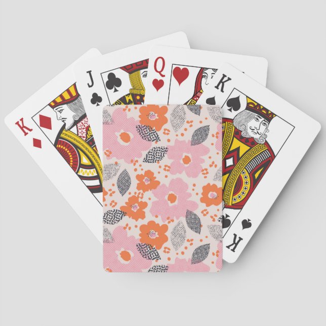 Baraja De Cartas Estampado de flores retro lindo (Reverso)