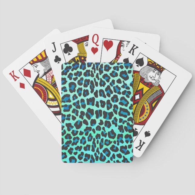 Baraja De Cartas Estampado negro y azul turquesa de leopardo (Reverso)