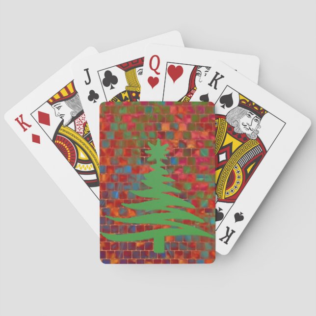 Baraja De Cartas Esténcil de árbol de Navidad moderno Imprimir verd (Reverso)