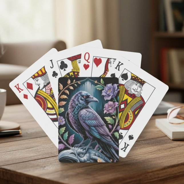 Baraja De Cartas Estilo Académico Oscuro Floral Cuervo Gótico (Floral black raven playing cards)