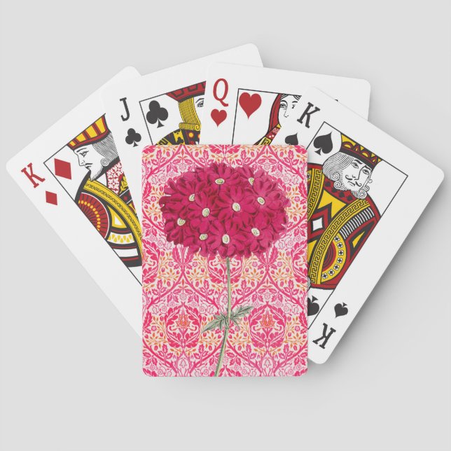 Baraja De Cartas Estilo de cosecha Magenta Hidrangea Flor (Reverso)