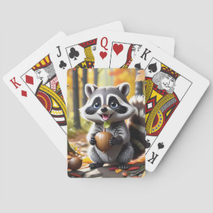 Baraja De Cartas Estilo kawaii lindo Raccoon ambiente otoño