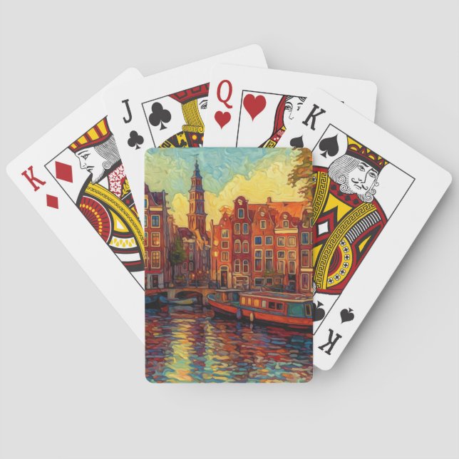 Baraja De Cartas Estilo van Gogh en los canales de Amsterdam (Reverso)