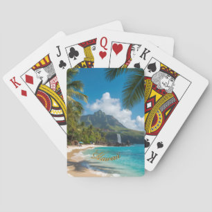 Baraja De Cartas Estilo vintage hawaiano palmeras marinas cielo azu
