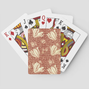 Baraja De Cartas Estilo William Morris Patrón Floral de Lirio Rojo
