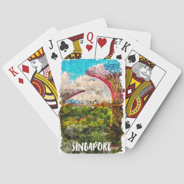 Baraja De Cartas Estiloso viaje acuático por Singapur en Asia (Reverso)