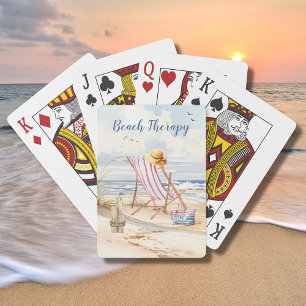 Baraja De Cartas Estiloso Watercolor Beach Ocean Sand Personalize