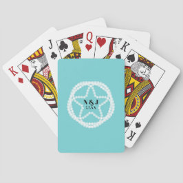 Baraja De Cartas Estrella de Perla Blanca Teal Favor de Boda Regalo