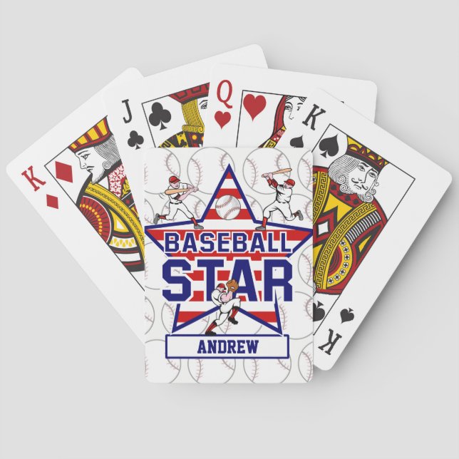 Baraja De Cartas Estrella y rayas de béisbol personalizadas (Reverso)