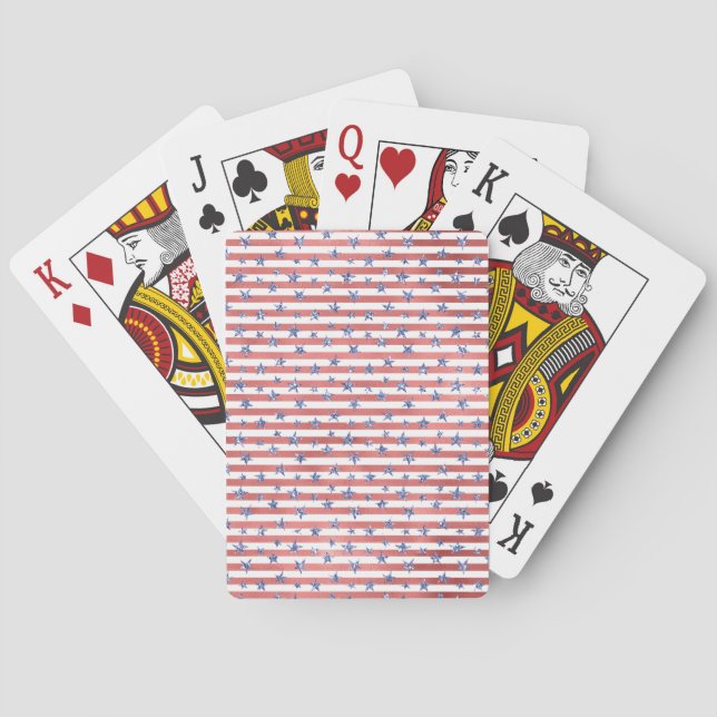 Baraja De Cartas Estrellas azules de Purpurina blanco rojo (Reverso)