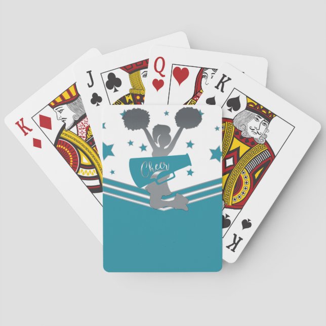 Baraja De Cartas Estrellas Blancas Turquesa Cheer Cheer-leading (Reverso)