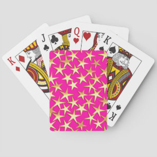 Baraja De Cartas Estrellas doradas sobre rosa fucsia