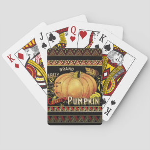 Baraja De Cartas Etiqueta de Caja de Calabaza Dorada Vintage: Otoño