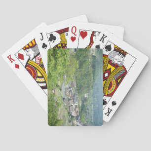 Baraja De Cartas Etiqueta de equipaje de pueblo japonés montañoso e