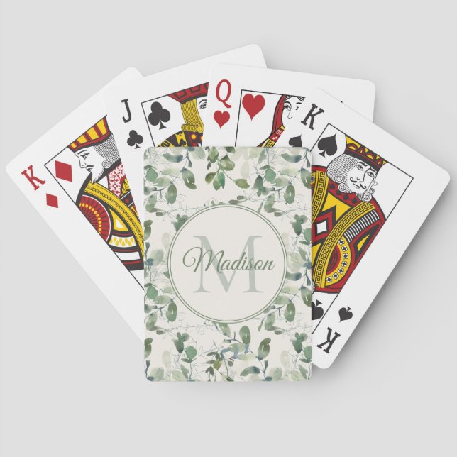 Baraja De Cartas Eucalipto verde sabio deja nombre de monograma cre (Reverso)