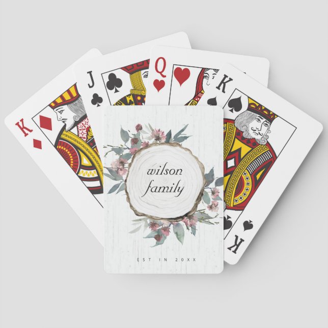 BARAJA DE CARTAS EUCALIPTUS FLORAL DE MADERA RÚSTICA (Reverso)