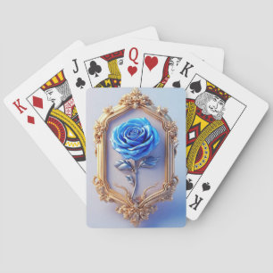 Baraja De Cartas Exhibición de elegante rosa azul en marco de oro o