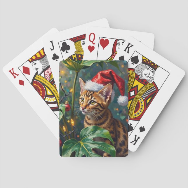 Baraja De Cartas Exotic Bengal Cat Jungle Christmas Playtime Art (Reverso)