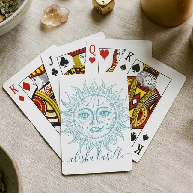 Baraja De Cartas Face y estrellas celestes holísticas y hermosas (Holistic Celestial Sun Face & Stars Spiritual Poker Cards)