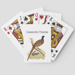 Baraja De Cartas Faisán Antiguo en Rama Dibujo de Ave de Caza Color