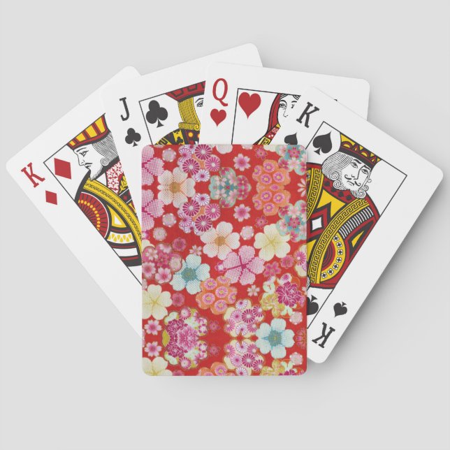 Baraja De Cartas Falln Crimson Floral Chirimen (Reverso)