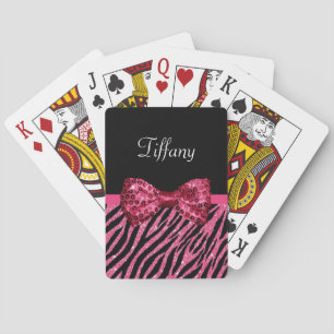 Baraja De Cartas FALSO arco del Glitz del estampado de zebra rosado