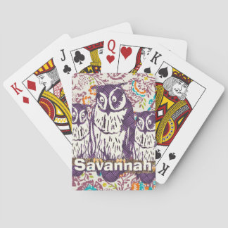 Baraja De Cartas Familia de búhos geométricos con estilo morado