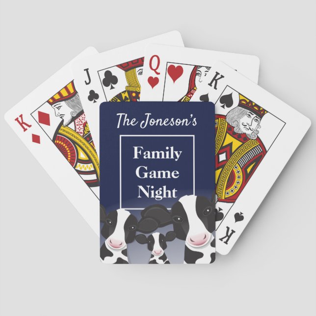 Baraja De Cartas Family Game Night Name Dark Blue White Cows (Reverso)