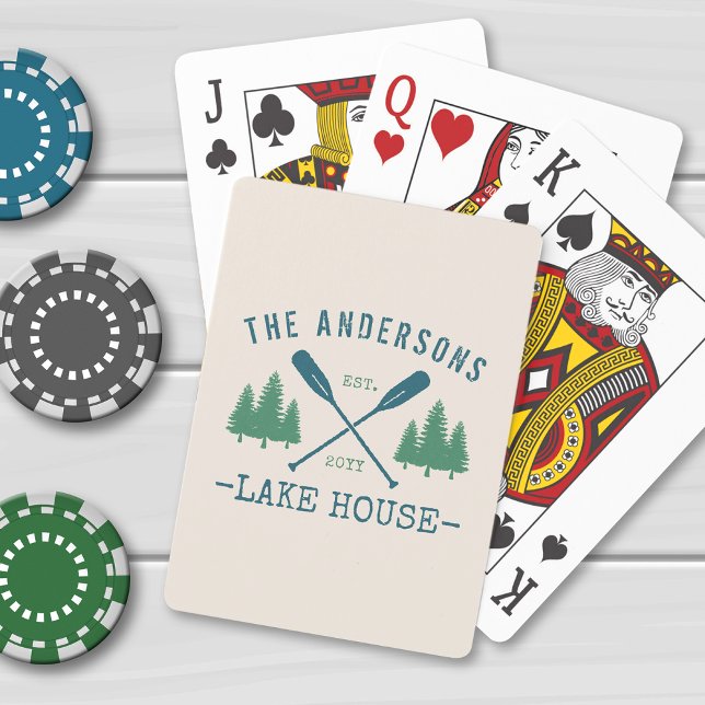 Baraja De Cartas Family Name Lake House Rustic Oars Pine Trees (Subido por el creador)