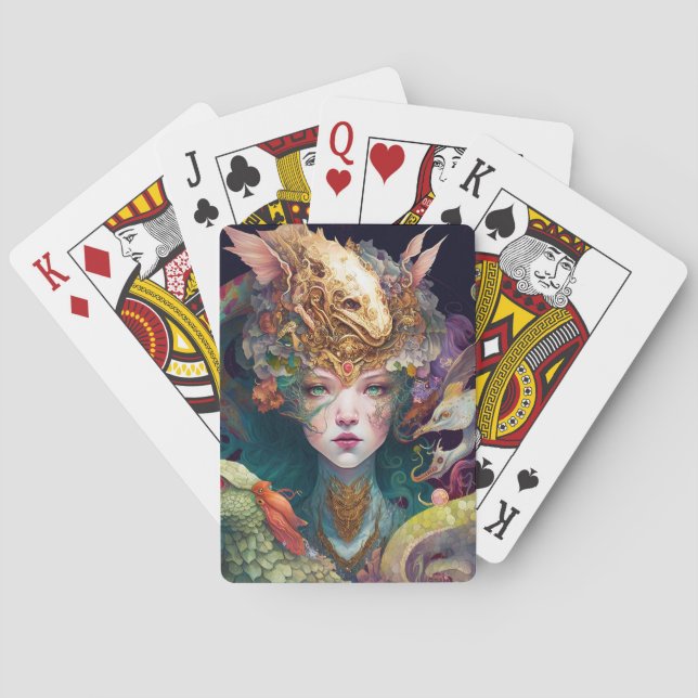 Baraja De Cartas Fantasía Arte Dragón Diosa Reina (Reverso)