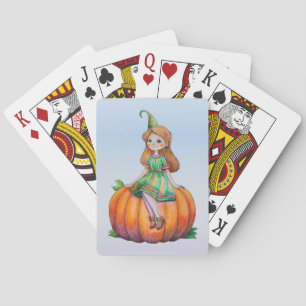 Baraja De Cartas Fantasía Chica en las tarjetas de juego de calabaz