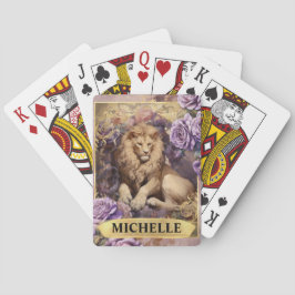Baraja De Cartas Fantasia de León Romántico y Rosas Purpúreas