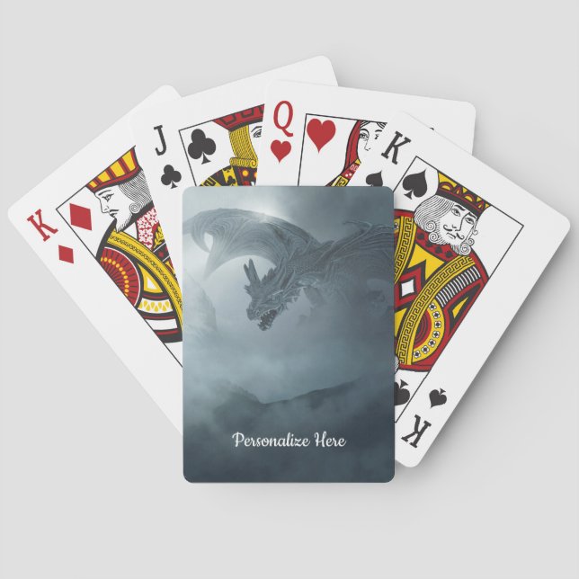 Baraja De Cartas Fantasía Dragón mítico en vuelo personalizado (Reverso)