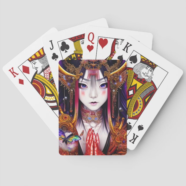 Baraja De Cartas Fantasía gótica Chica japonesa con ojos hermosos (Reverso)