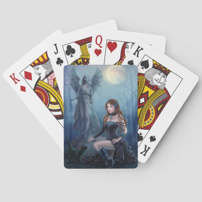 Baraja De Cartas Fantasía hermosa mujer con gato negro (Reverso)