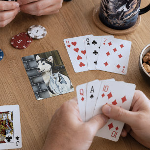 Baraja De Cartas Fantasía Invernal Caprichosa Husky Perro Dragón Ca