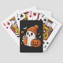 Baraja De Cartas Fantasma de Halloween con calabaza y bebida