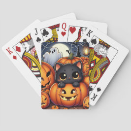Baraja De Cartas Fantasma de Halloween, faroles Jack-O y gato negro